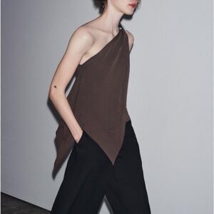 Zara Brown Asymmetrical One-Shoulder Top